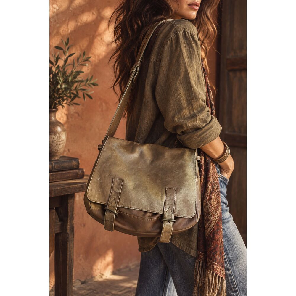 Genuine Leather Colombian Messenger Crossbody Bag Distressed Brown